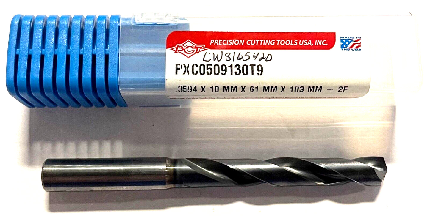 PCT .3594 Solid Carbide Drill 5xD Coolant Thru 150Â° 2FL Varianta Supral Coated