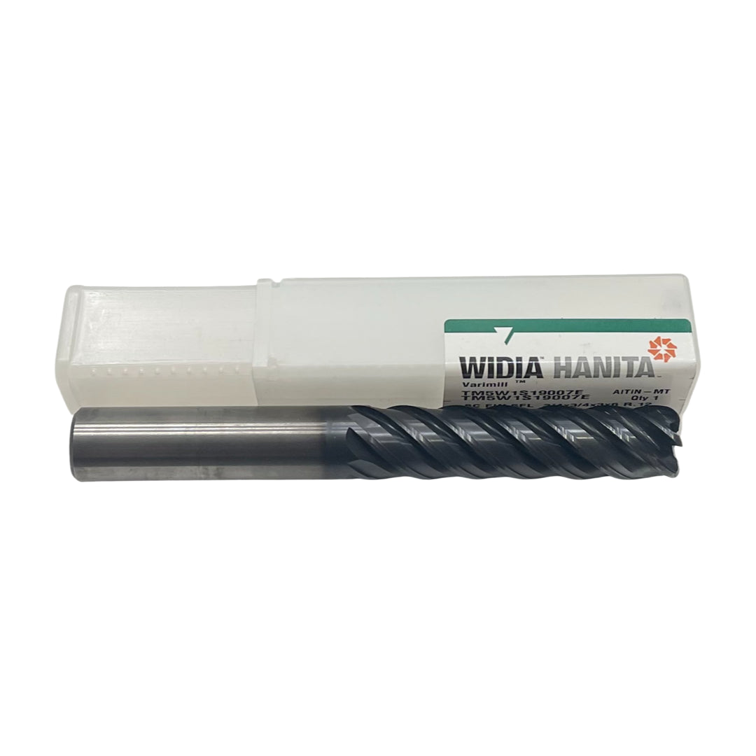 WIDIA 3/4" Carbide End Mill 4xD Long Length VariMill 5 Flute AlTiN .12" Radius