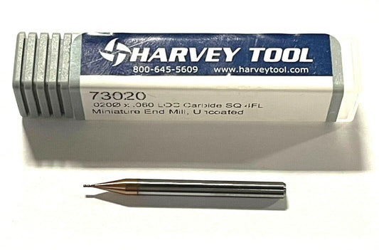 Harvey Tool .0200" Carbide Miniature End Mill 4 Flute Stub Standard USA 73020