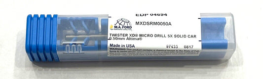 M.A. Ford 0.50mm Solid Carbide Micro Drill 5xD Altima Coating 2 Flute USA Made