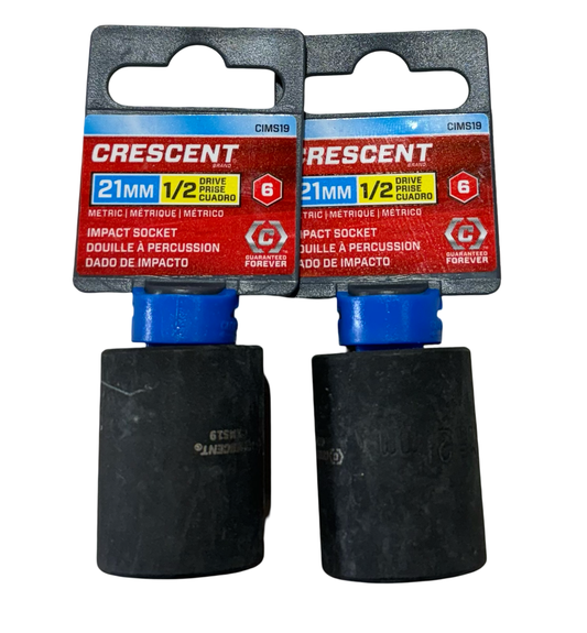 Crescent 1/2" Drive 21mm Impact Socket 6 Point 2 Pack CIMS19