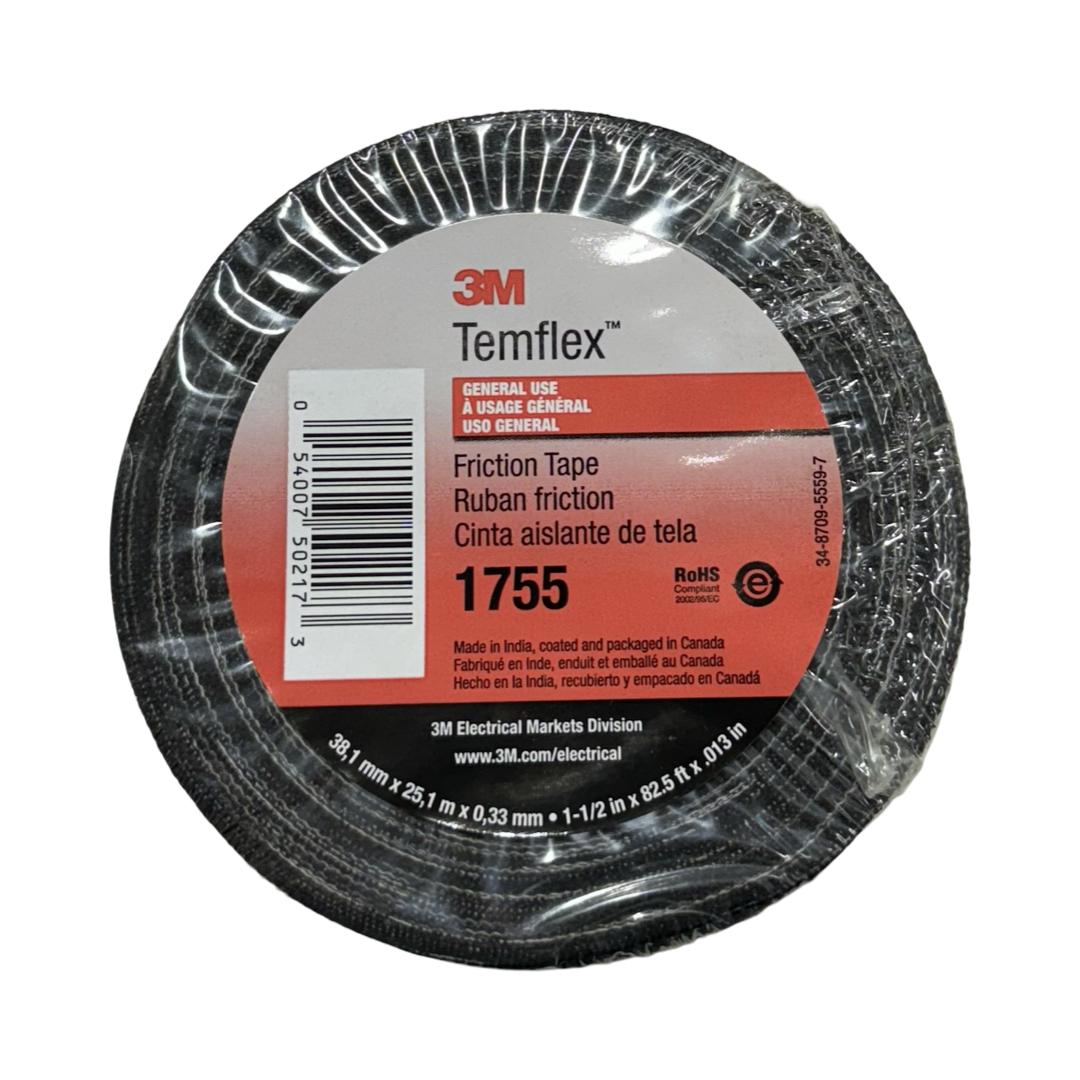 3M Temflex1-1/2" x 82.5 ft Cotton Friction Tape Black 1 Roll