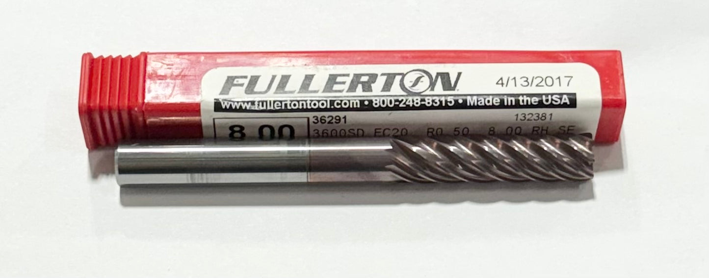 Fullerton 8mm Carbide End Mill 7 Flute FC20 Coated .50mm Radius