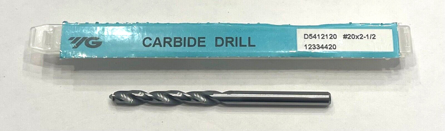 YG #20 Solid Carbide Drill 118° Jobber Length 2 Flute Drill Bit