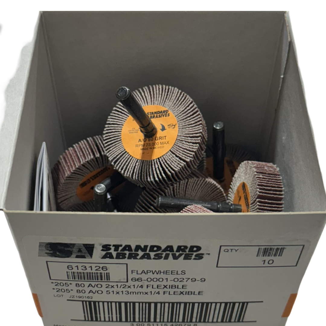 Standard Abrasives 2" x 1/2" x 1/4" Mounted Flap Wheels 80 Grit Aluminum Oxide 10 Pack