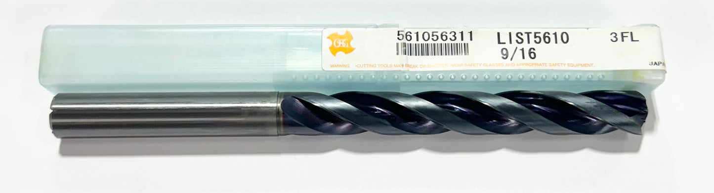 OSG 9/16" Solid Carbide Drill 5xD Coolant Thru 3FL WD1 Mega Muscle High Feed