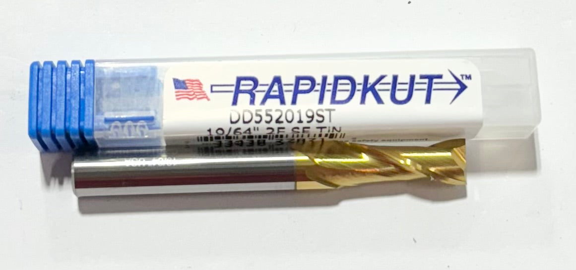 RapidKut 19/64" Carbide End Mill 2 Flute Tin Coated USA Made