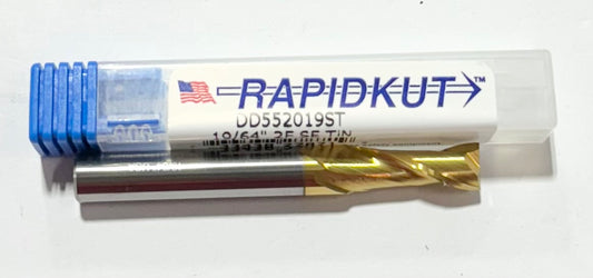 RapidKut 19/64" Carbide End Mill 2 Flute Tin Coated USA Made