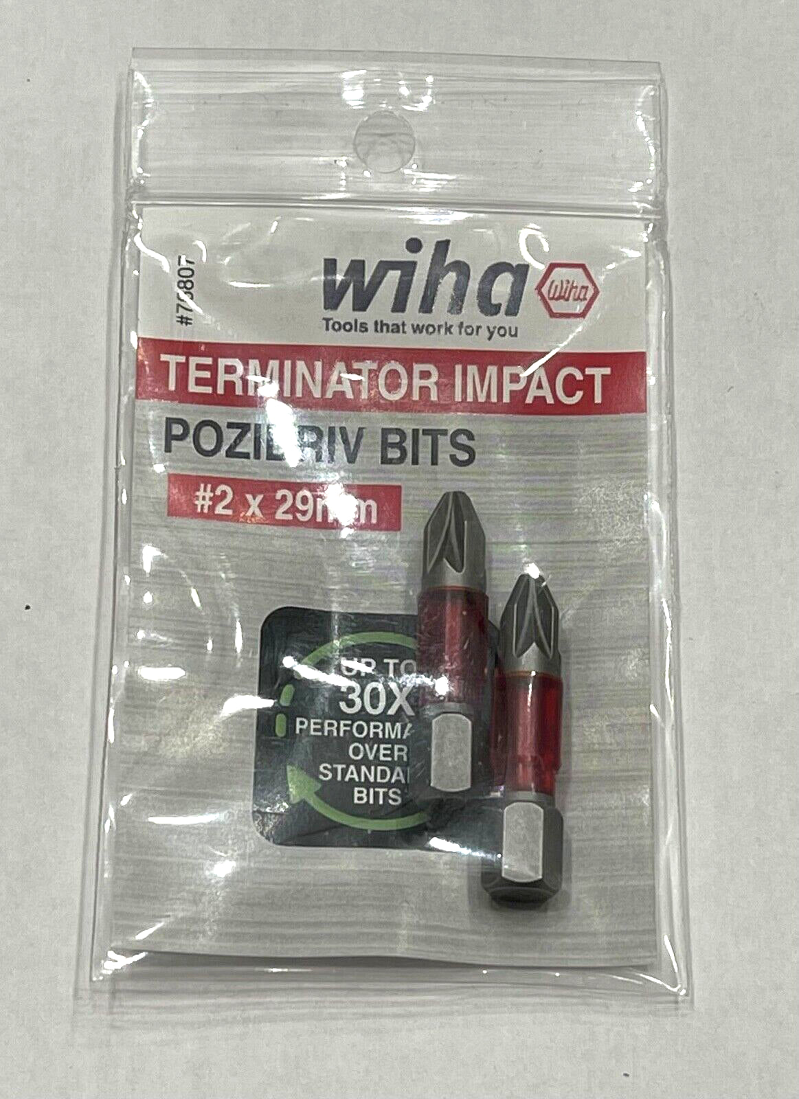 Wiha PZ2 x 29mm Terminator Impact PoziDriv Screwdriver Bits 1/4" Hex Shank 2pk