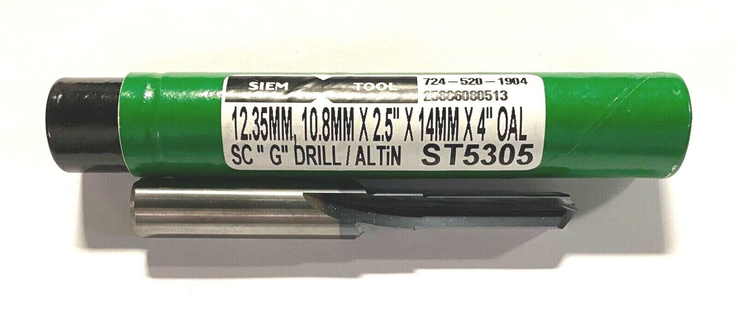 Siem Tool Solid Carbide Step Drill 12.35mm, 10.8mm x 14mm x 4" OAL TiAlN Coated