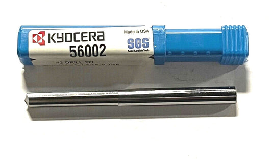 KYOCERA #2 Solid Carbide Drill 3xD Straight Flute 140Â° Point USA Made 56002