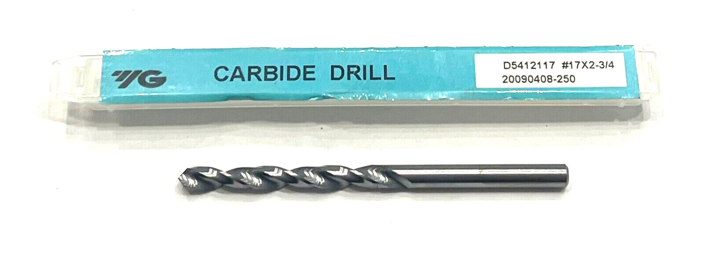 YG #17 Solid Carbide Drill 118° Jobber Length 2 Flute Drill Bit