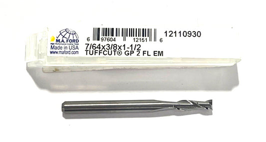 M.A. Ford 7/64" Solid Carbide End Mill 2 Flute TuffCut General Purpose USA Made