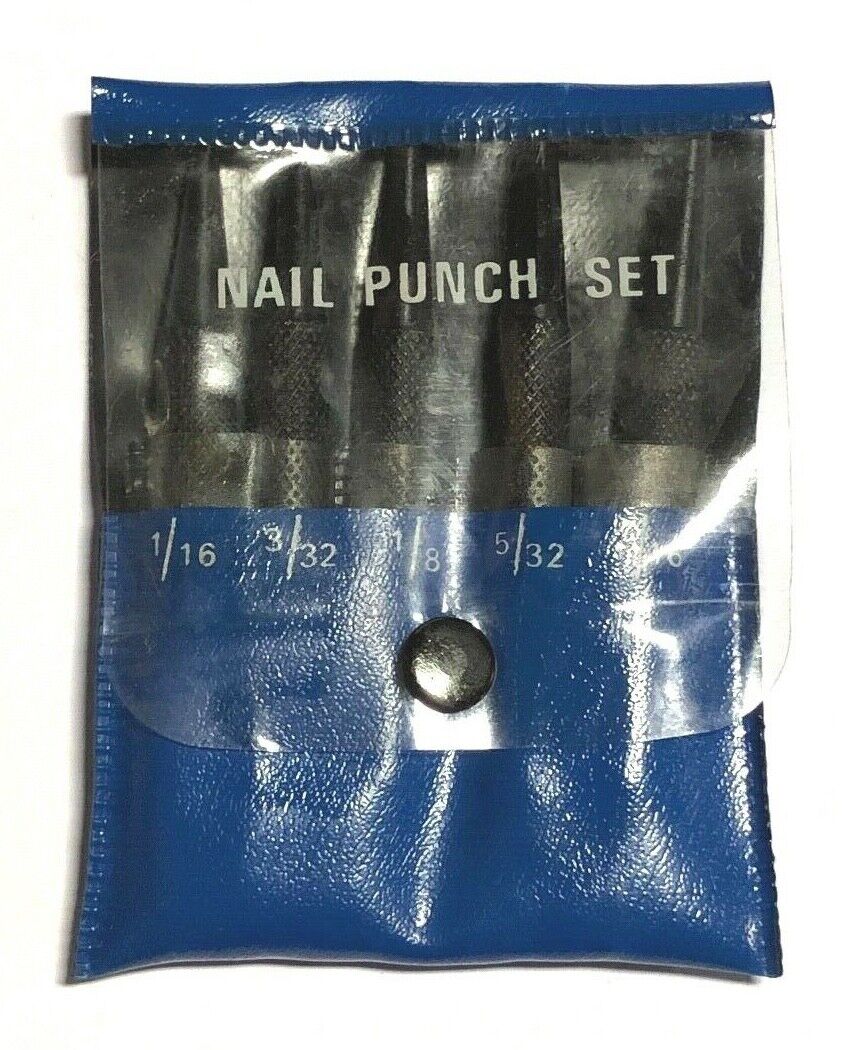 5 Piece Nail Punch Set Kit 1/16" 3/32" 1/8" 5/32" 3/16"