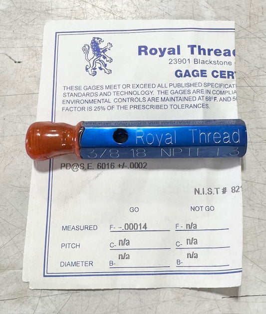 3/8-18 NPTF-L3 Plug Gage USA Made