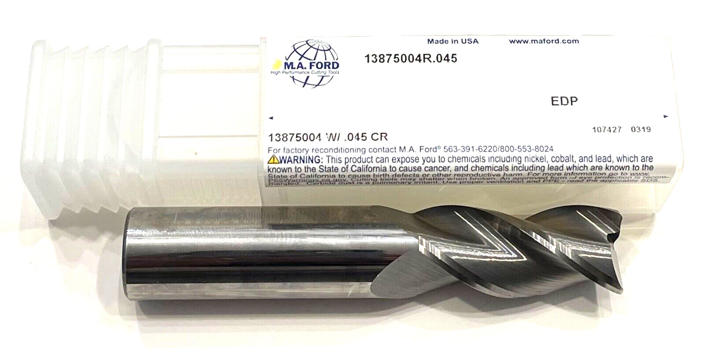 M.A. Ford 3/4" Carbide End Mill .045" Radius 3 Flute USA Made 15122