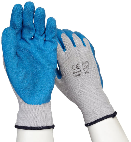 West Chester Latex Palm Coated Gloves XL Blue/Gray 10 Gauge Knit Shell 1 Dozen