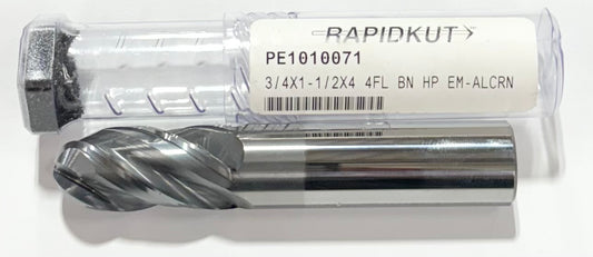 RapidKut 3/4" Carbide Ball Nose End Mill 4 Flute Variable Helix AlCrN