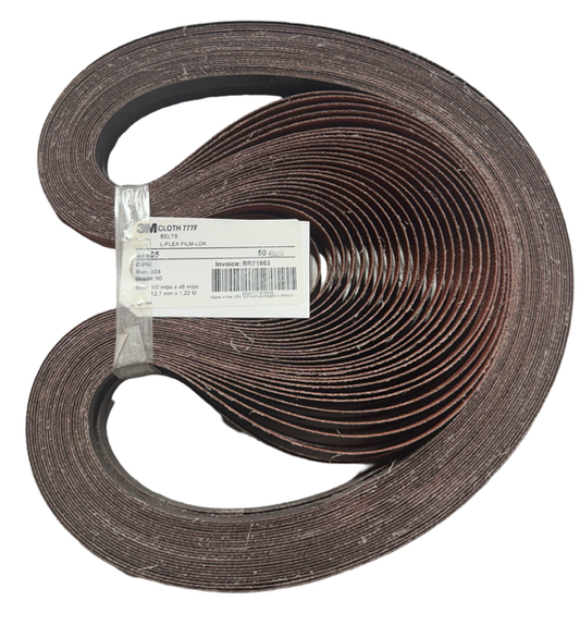 3M 1/2" x 48" Cloth 777F Sanding Belts 60 Grit Ceramic Aluminum Oxide 50 Pack