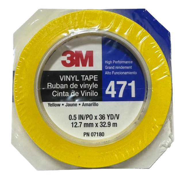 3M 471 1/2" x 36 yd High Performance Yellow Vinyl Tape 5.2 mil
