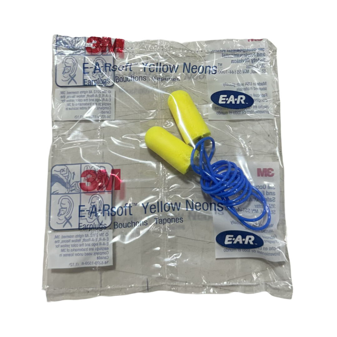 3M E-A-Rsoft Yellow Neons Earplugs Corded, Poly Bag, Regular Size 10 Pack