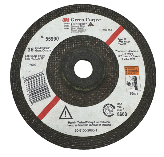 3M Green Corps 7" x 1/4" x 7/8" Depressed Center Grinding Wheel 36 Grit Ceramic
