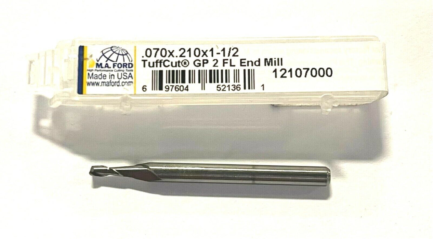 M.A. Ford .070 Solid Carbide Miniature End Mill 2 Flute TuffCut USA Made