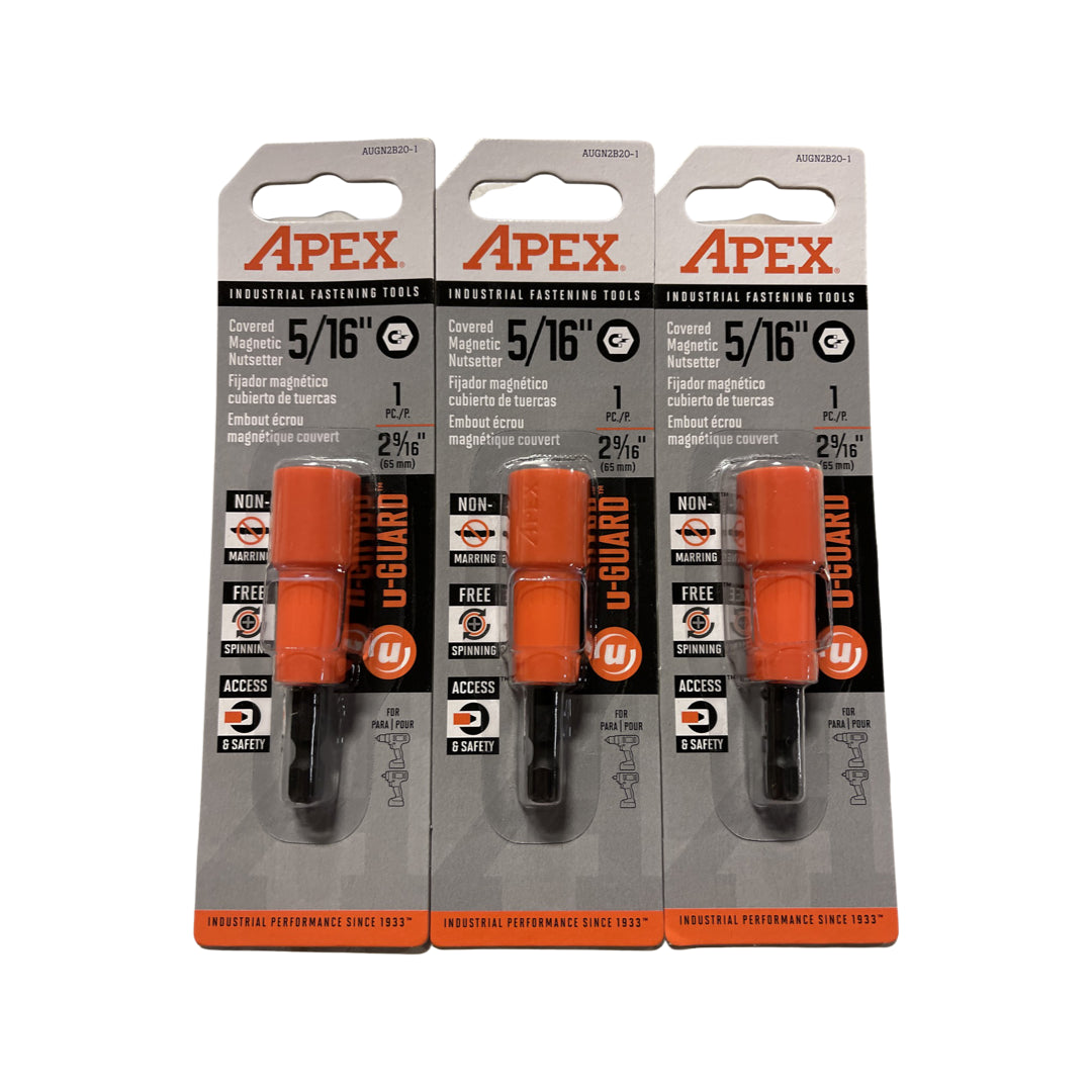 Apex 5/16" Covered Magnetic Nutsetter 2-9/16" Length 1/4" Hex Shank 3 Pack