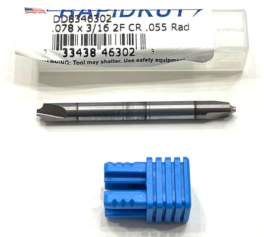 RapidKut .078" Carbide Double Rounding End Mill 2FL .055" Radius TICN Coating