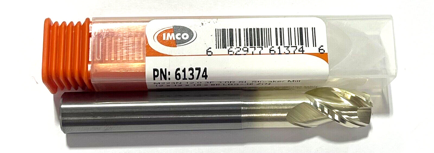 IMCO 12mm Carbide End Mill ZrN Coating 3mm Radius 3 Flute Streaker Mill USA Made