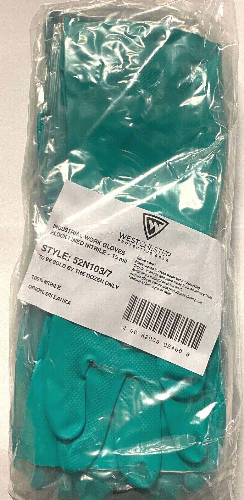 West Chester Chemical Resistant Gloves 15mil Thick Green 1 Dozen Size 7