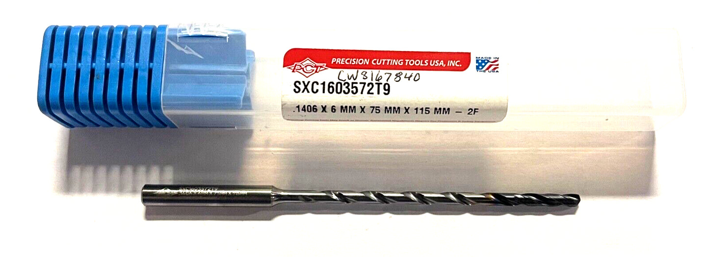 PCT .1406 Solid Carbide Drill 16xD Coolant Thru 135Â° 2FL Varianta Supral Coated