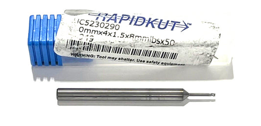 RapidKut 1mm Carbide End Mill 3FL Variable Pitch 8mm Reach .10mm Radius nACRo