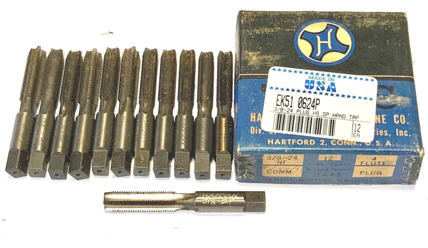 3/8-24 Hand Tap Plug Taps 4 Flute High Speed Steel 12 Pack USA Made