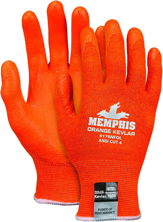 Memphis Hi-Vis Safety Gloves 13 Gauge Nitrile Foam Palm Gloves Orange Size Large