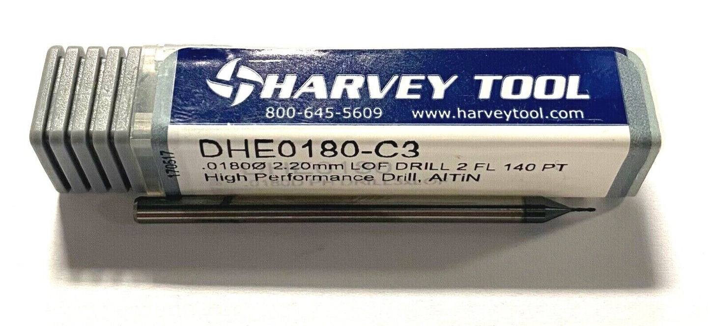 Harvey Tool 0.457mm Solid Carbide Drill AlTiN 3xD 140° High Performance USA Made