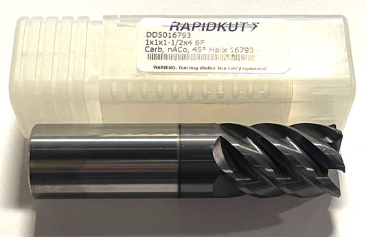 RapidKut 1" Carbide End Mill HP nACo Coating .035" Radius 6 Flute 45Â° Helix USA