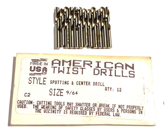 9/64" Spotting & Centering Drills High Speed Steel Drill Bits USA Made 12 Pack