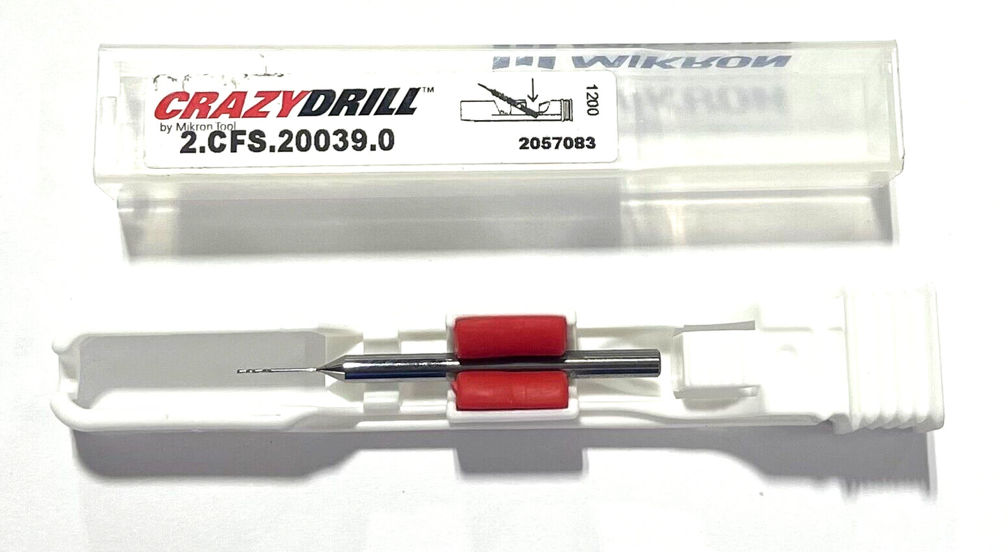 Mikron 0.39mm Solid Carbide Micro Drill 20xD CrazyDrill USA Made