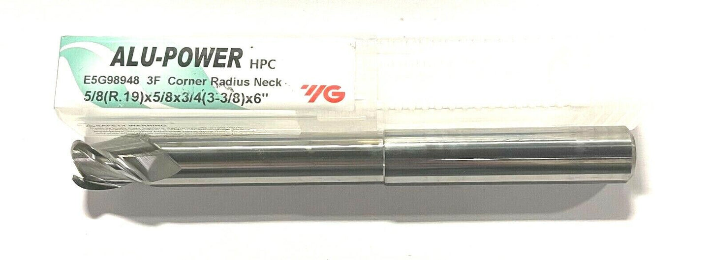 YG-1 5/8" Carbide End Mill High Performance 0.19" Radius 6" OAL 3FL Radius Neck