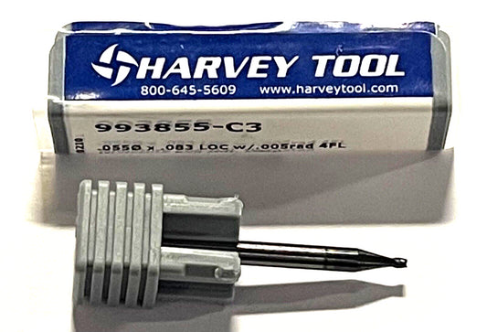 Harvey Tool .055" Miniature Carbide End Mill AlTiN 4 Flute Stub .005" Radius USA