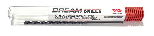 YG 4mm Solid Carbide Drill 20xD Coolant Thru TiAlN Coating DH520040