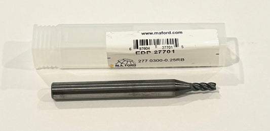 M.A. Ford 3mm Carbide End Mill 4FL Variable Helix Altima Blaze .025" Radius