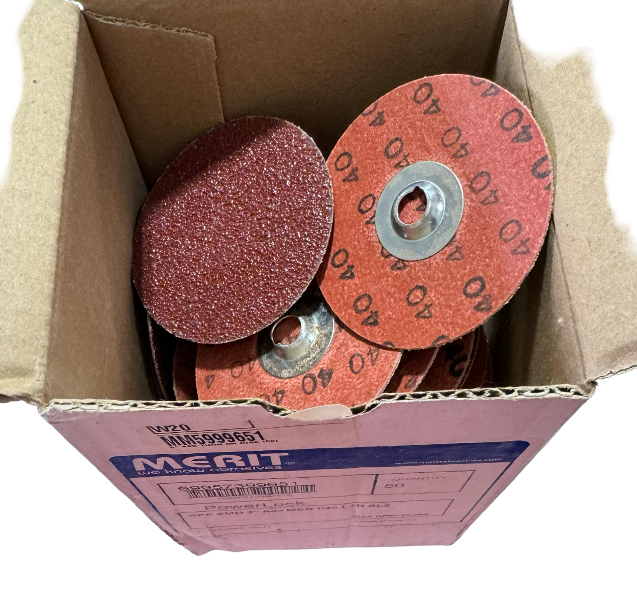 Merit 3" Turn-On Quick Change Sanding Discs 40 Grit Aluminum Oxide 50 Pack