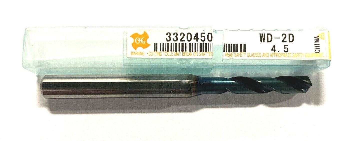 OSG 4.5mm Solid Carbide Drill WD1 Coated 2xD 140Â° Point Angle 3320450