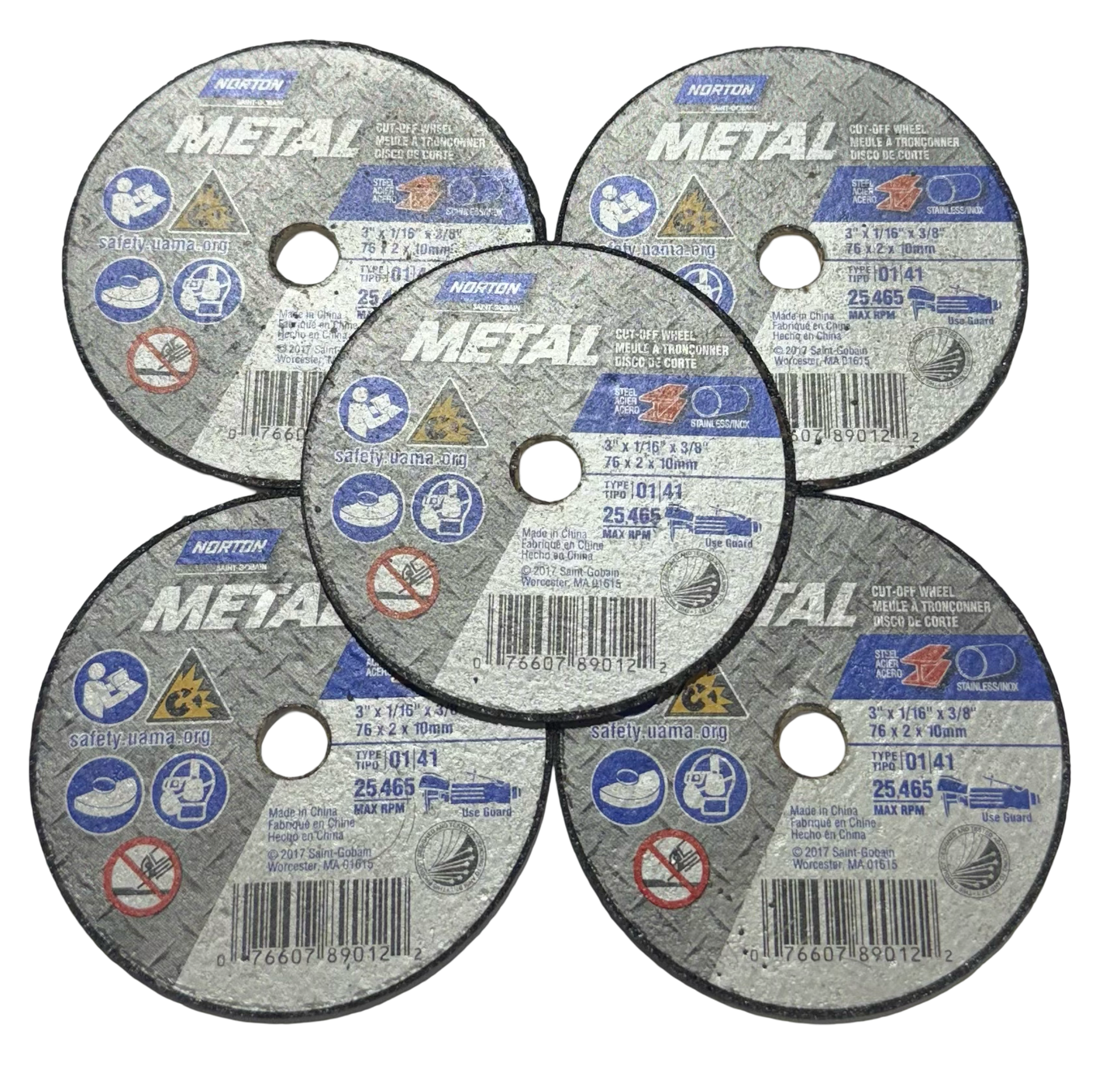 Norton 3" x 1/16" x 3/8" Metal Cut-Off Wheel 5 Pack