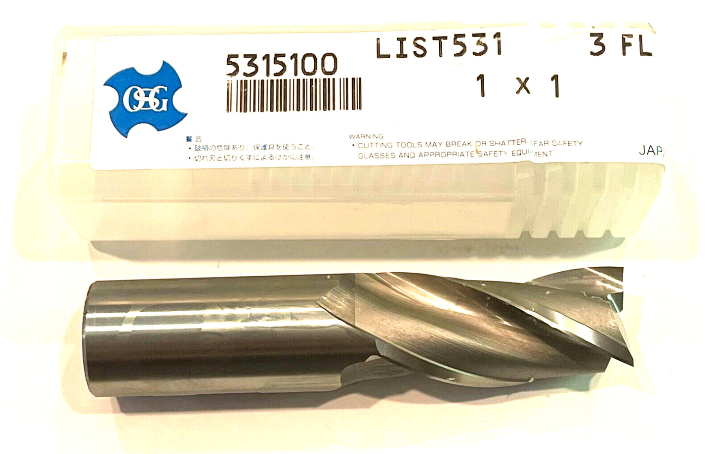 OSG Cobalt End Mill 1" x 1" x 2" x 4-1/2" Center Cutting 3 Flute 5315100