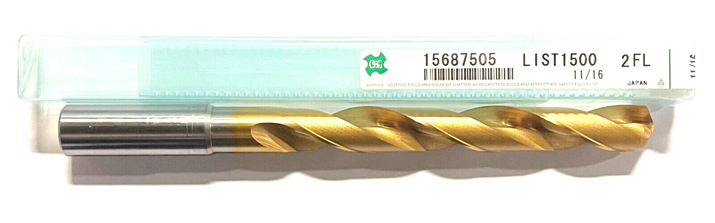 OSG 11/16" HSS-Co Drill Bit EX-Gold High Performance Drill Tin Coated 2 Flute