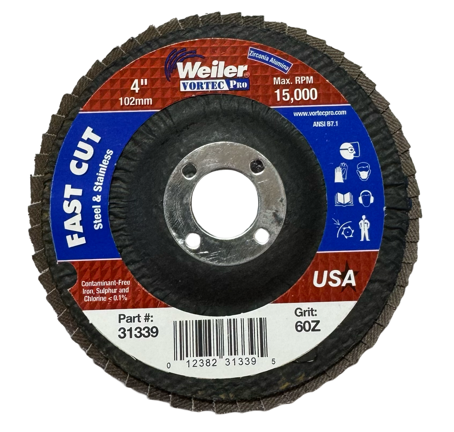 Weiler Vortec Pro 4" x 5/8" Flap Disc Angled Phenolic Backing 60Z 10 Pack