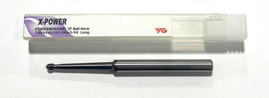 YG 1/8" Carbide Ball Nose End Mill Long Length Tapered Neck X-Power Coating 2FL